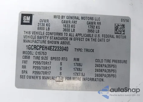 2014 Chevrolet Silverado 1500 Work Truck 1Wt z USA, uszkodzony, nr VIN 1GCRCPEH4EZ233940